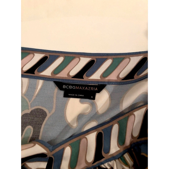 BCBGMAXAZRIA Blue Teal Damask A-Line Dress Women’s Small Raglan Sleeve - Picture 4 of 6